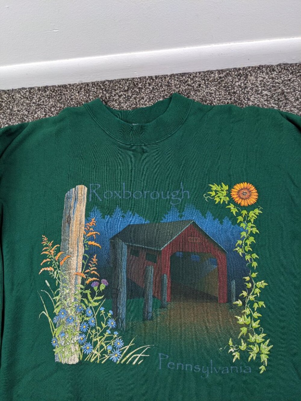Vintage 90s Philadelphia Sweatshirt Floral Nature Roxborough Mens XL USA Made